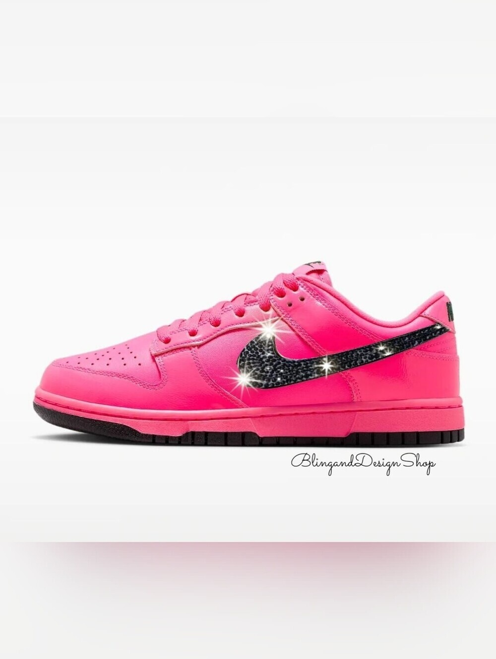 Swarovski Nike Dunk Low Women's Pink Sneakers Customized with Black Crystals